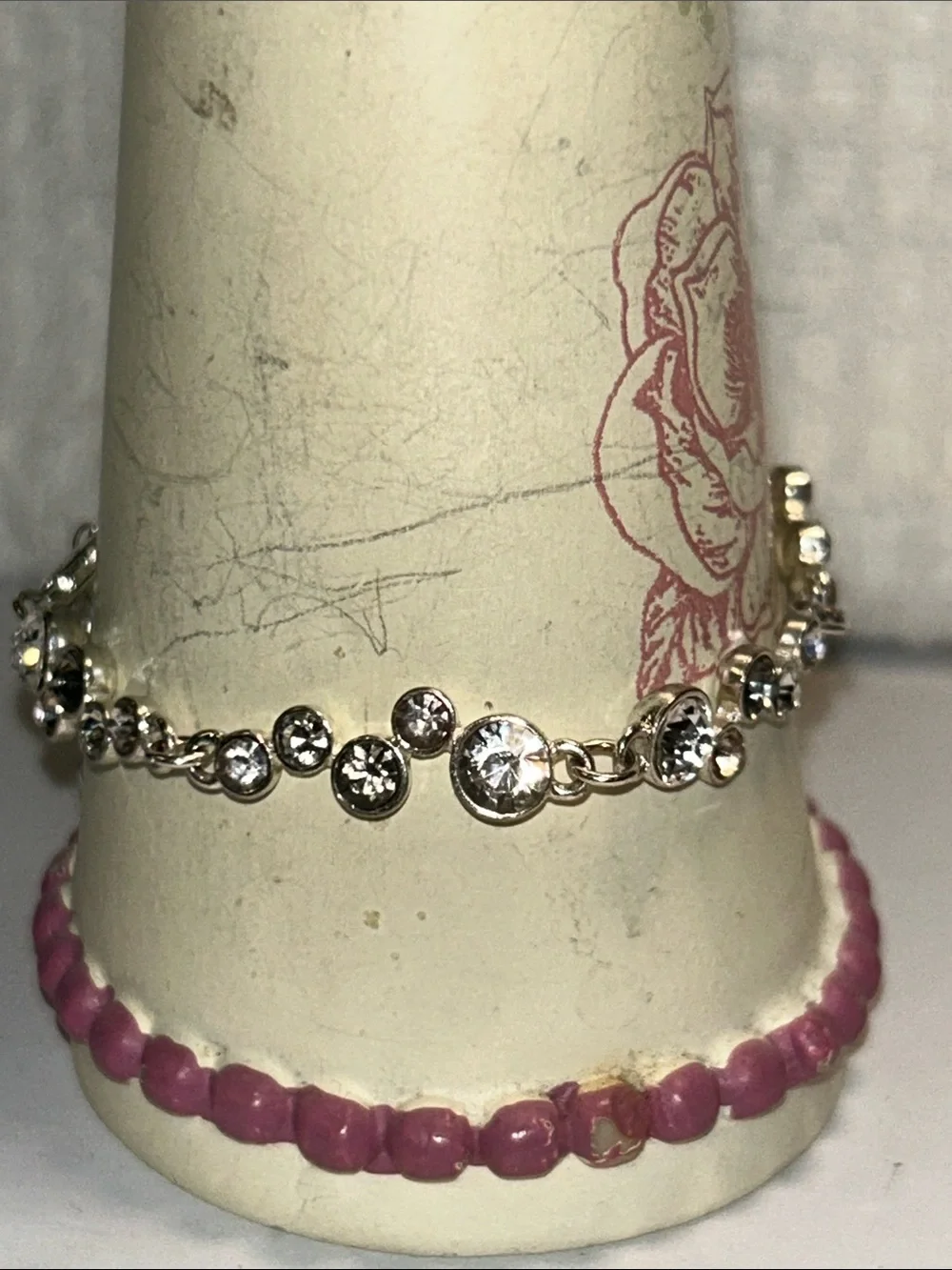 Crystal Round Link Silver Tone Bracelet